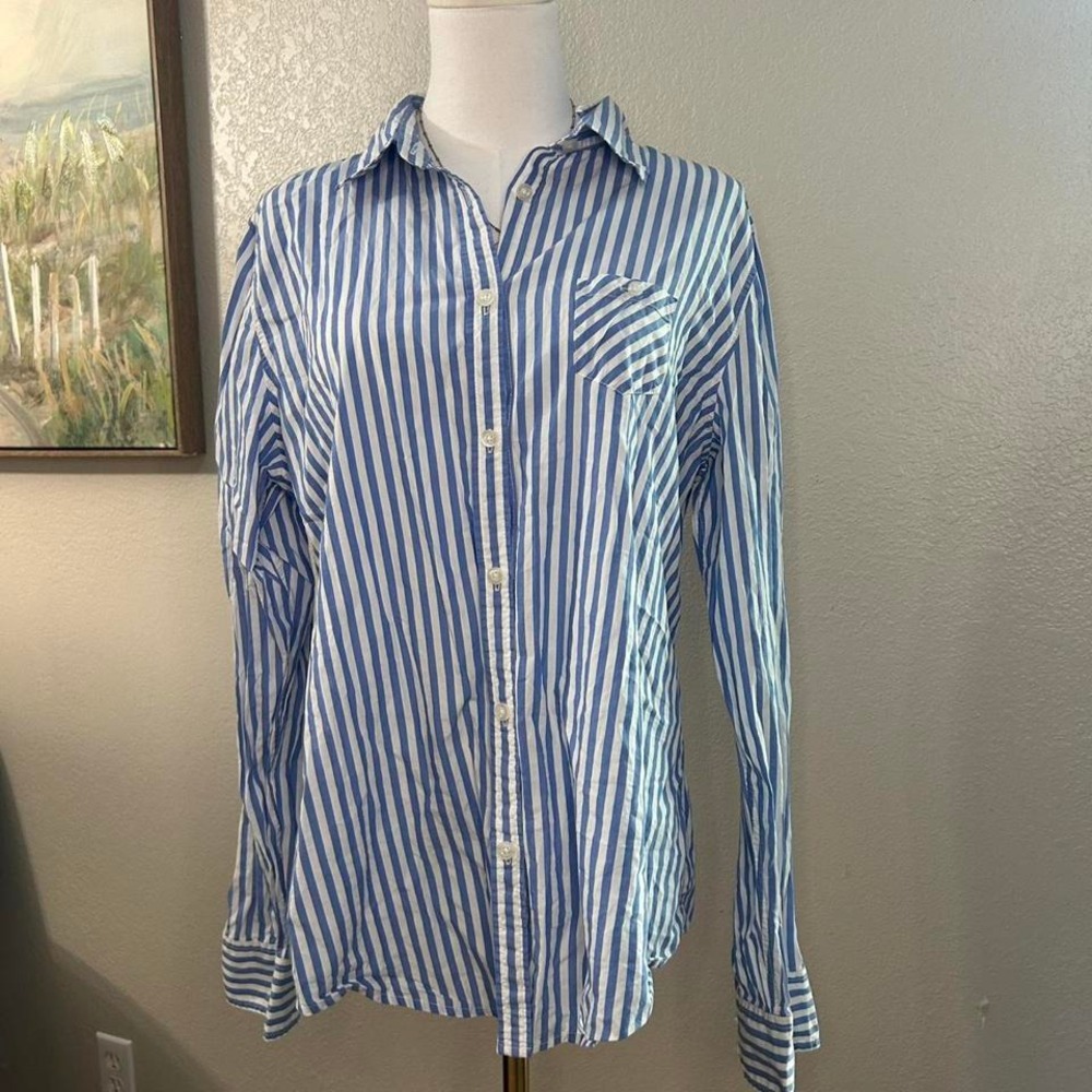 American Eagle Striped Button Down Shirt Blue & White - Size XL‎